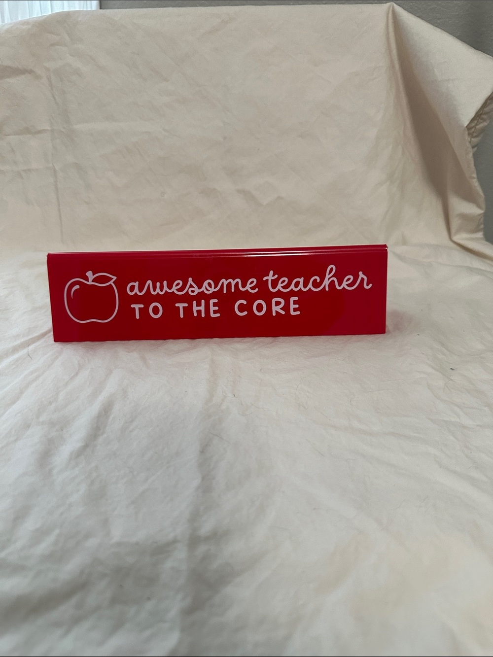 Red "Awesome Teacher to the Core" Desk Sign NWT